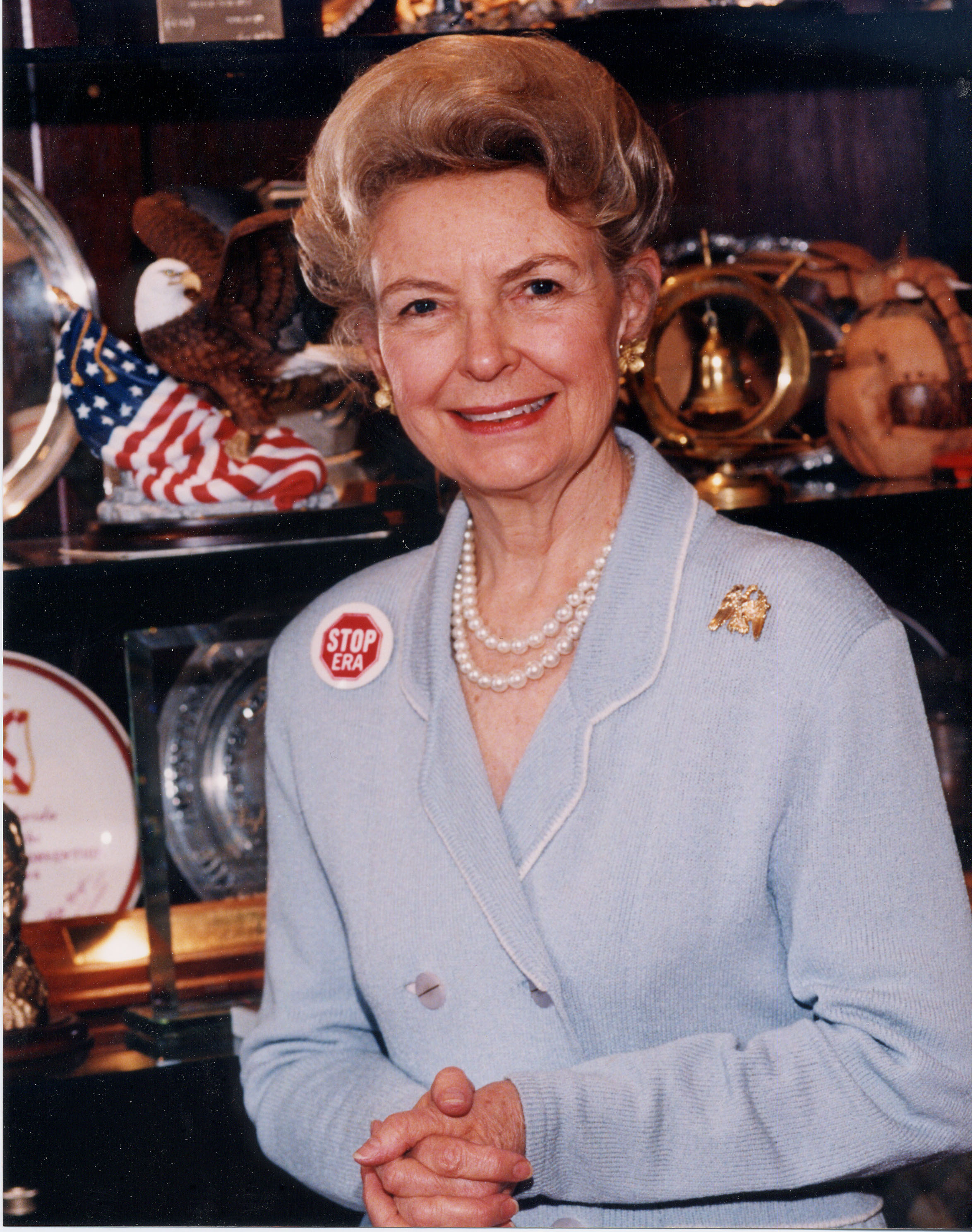 Phyllis Schlafly at work in her office
