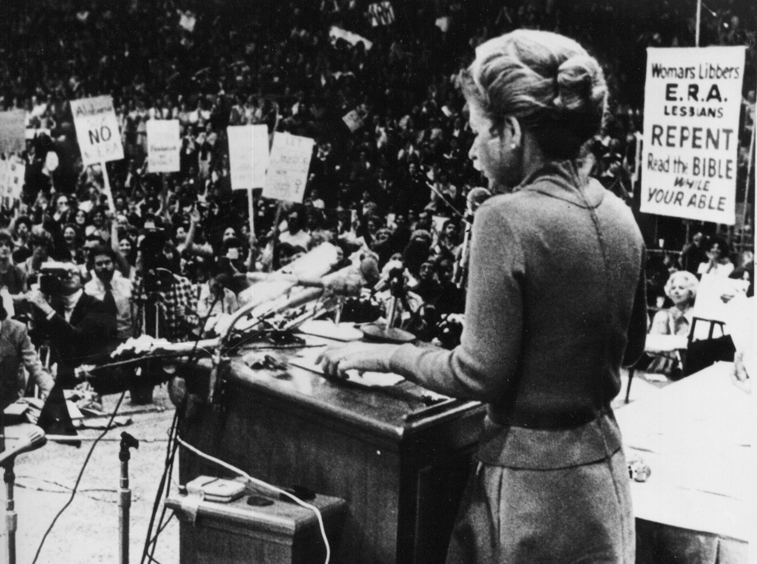 Phyllis Schlafly at a pro-family rally